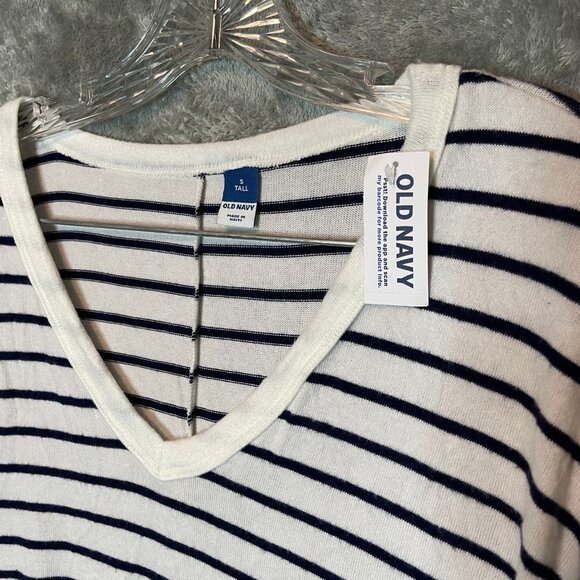 Old Navy Women Nautical Preppy Oversized Cozy Knit Navy Blue Striped Shirt S - Picture 8 of 13